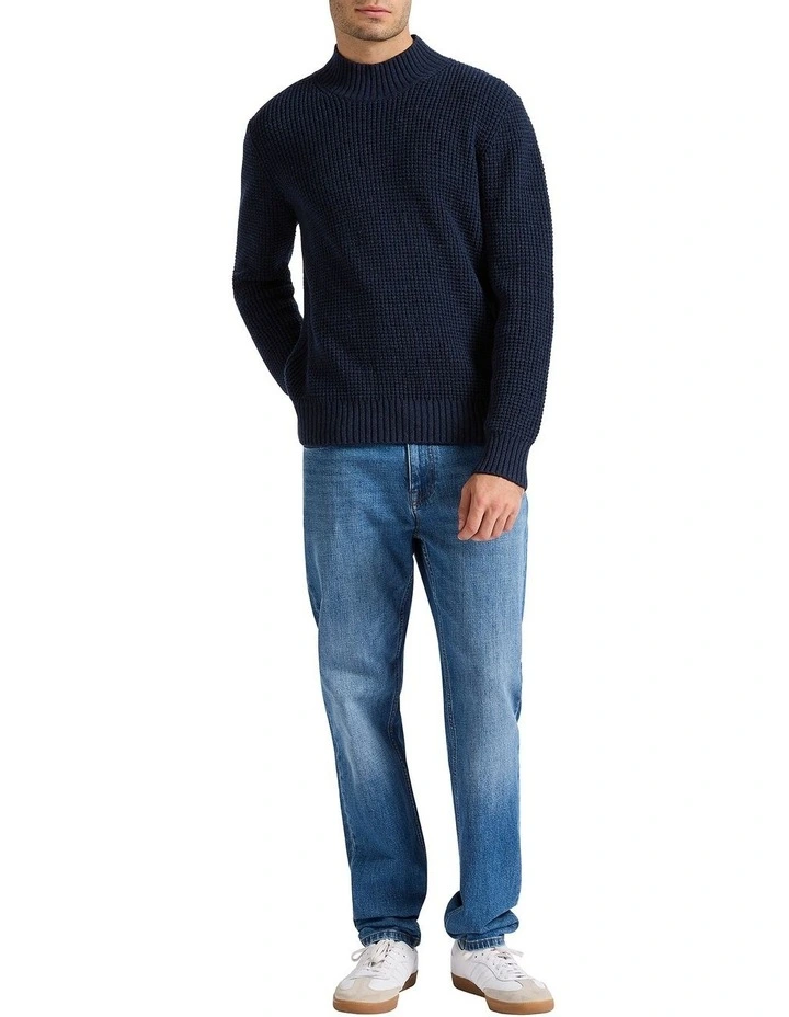 Wally Waffle Wool Blend Knit Sweater in Midnight Marle