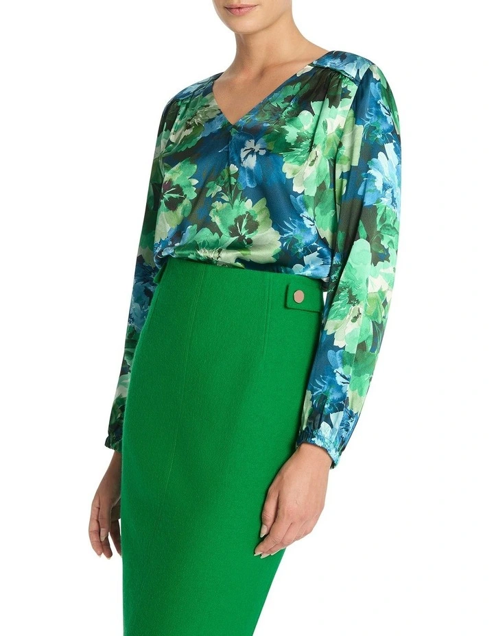 Isodora Silk Blouse in Green Multi