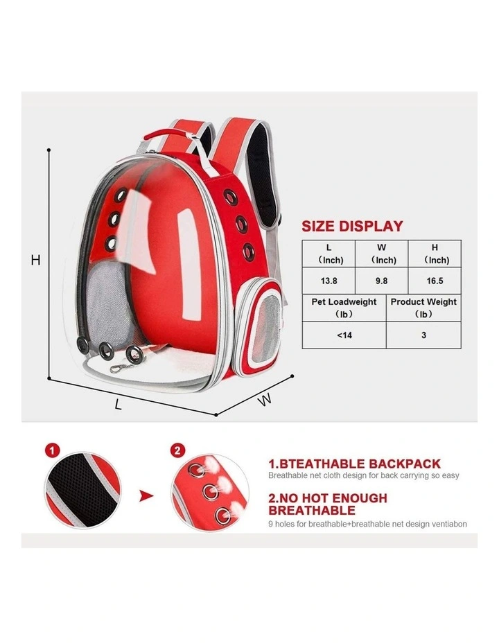 Waterproof Pet Space Capsule Backpack Model 1 in Red