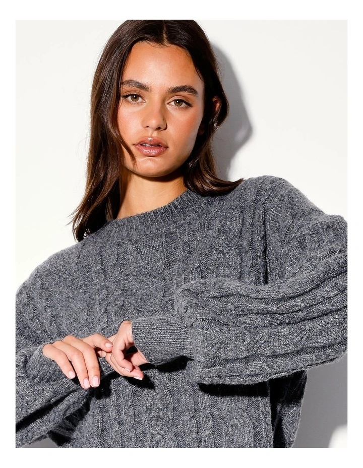 Recycled Blend Chunky Cable Knit Jumper in Charcoal