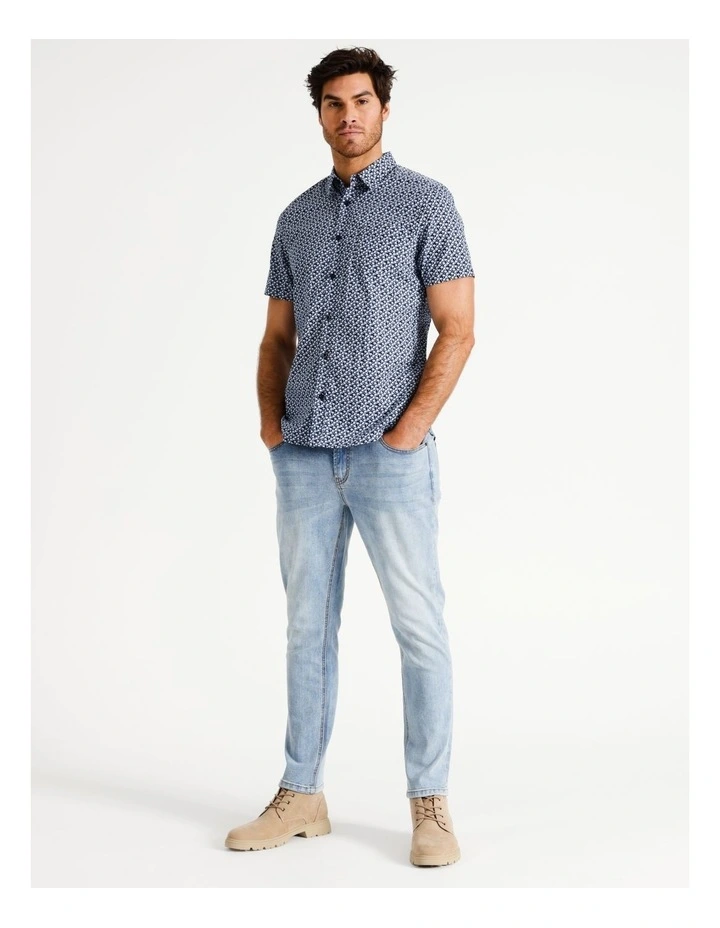 Palm Cove Convo Print Short Sleeve Shirt in Navy