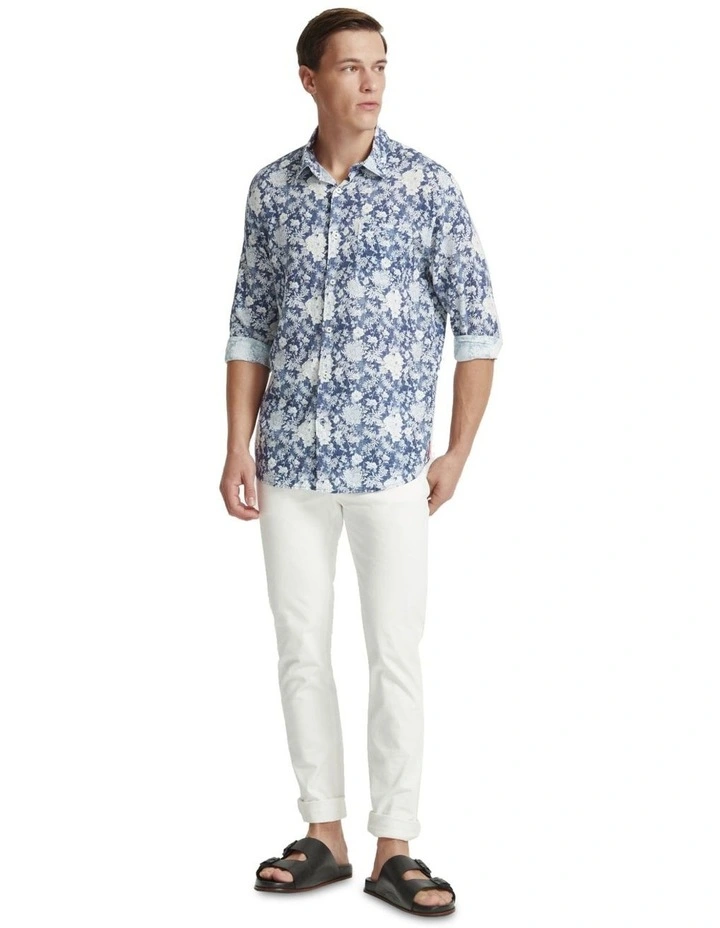 Holloway Linen Blend Printed Shirt in Navy