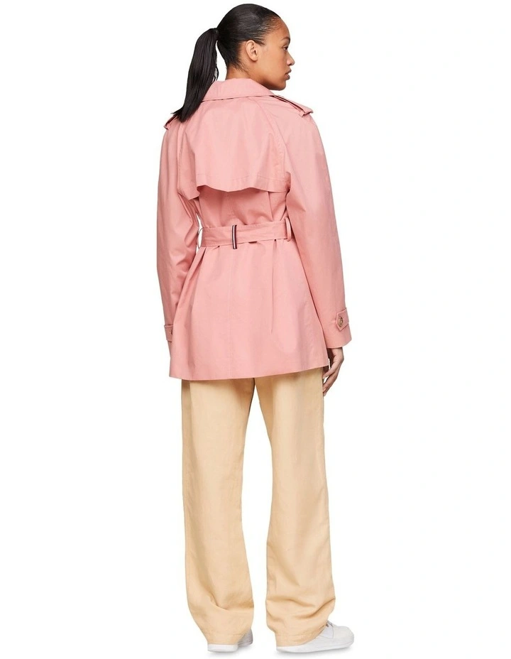 Water Repellent Short Trench Coat in Pink