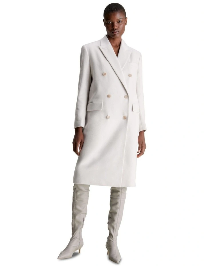 Melton Double Breasted Wool Coat in Rainy Day