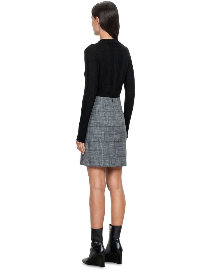 Monochrome Check Mini Skirt in Charcoal Melange