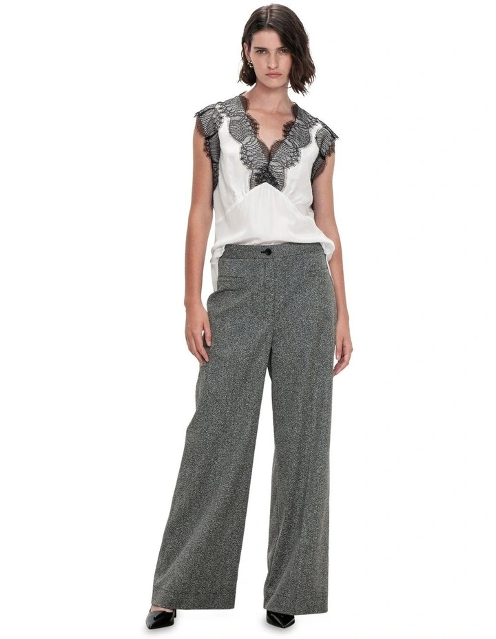 Silky Viscose Lace Trim Top in Ivory