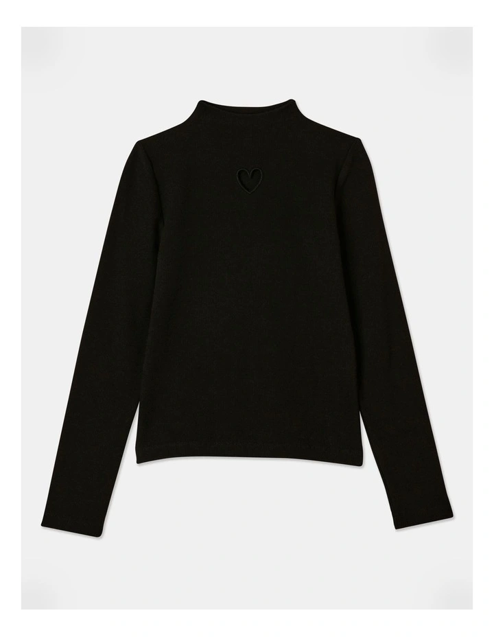 Rib Funnel Neck Top in Black