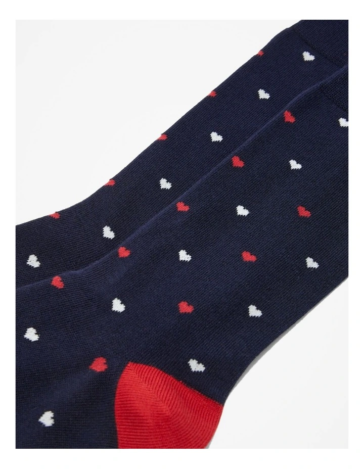 Australian Cotton Blend Heart Sock in Navy