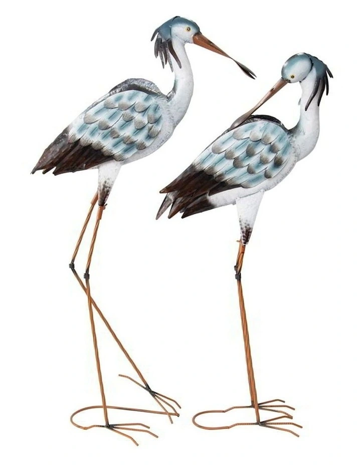 Spoonbill Bird Garden Sculpture Set of 2 in Multi