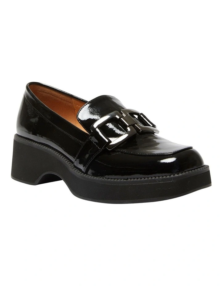 Emma Flat Loafers in Black Patent Leather