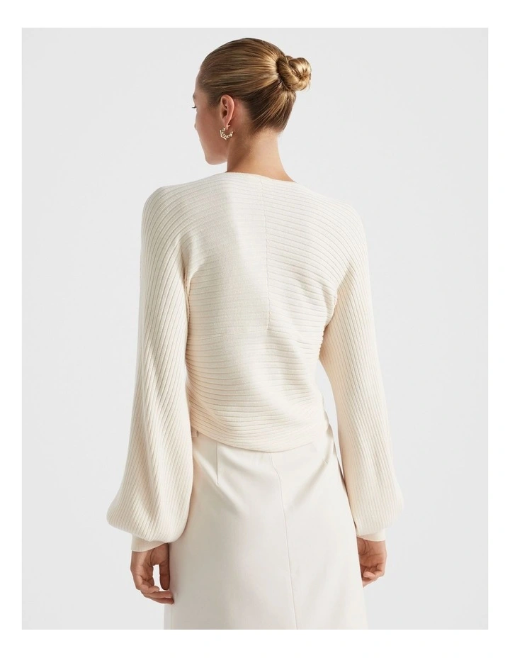 Rib Wrap Front Knit Top in Frappe