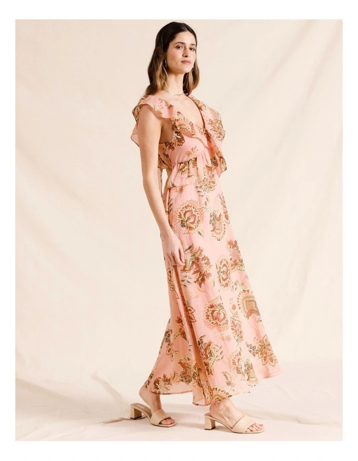 Ramie Maxi Ruffle Dress in Light Pink