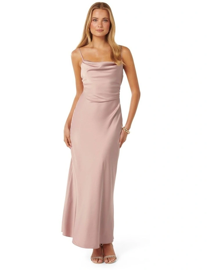 Mia Satin Maxi Dress in Pink