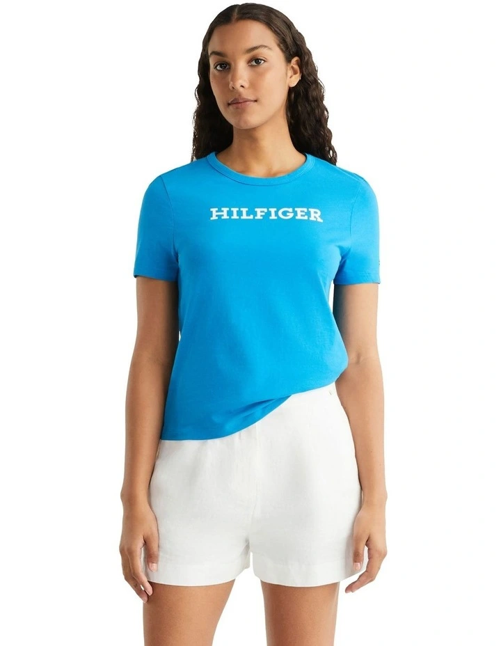 Slim Fit Embroidery Tee in Blue