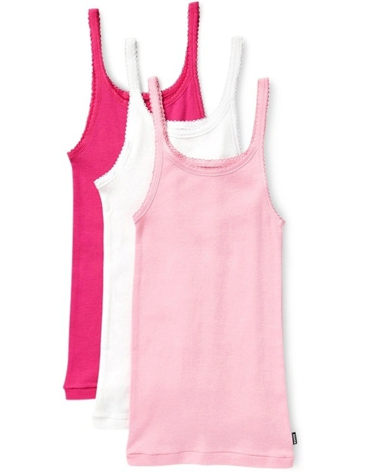 Teena Singlet 3 Pack (3-14 M) in White and Pink