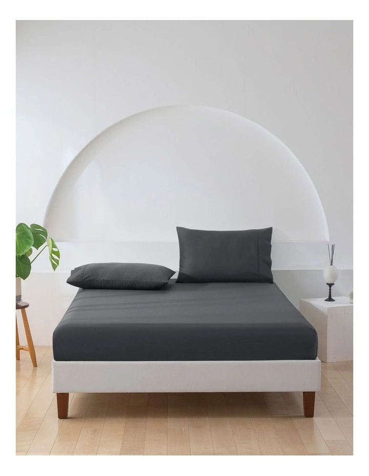 500TC Cotton Sateen Fitted Single Bad Sheet Set in Charcoal
