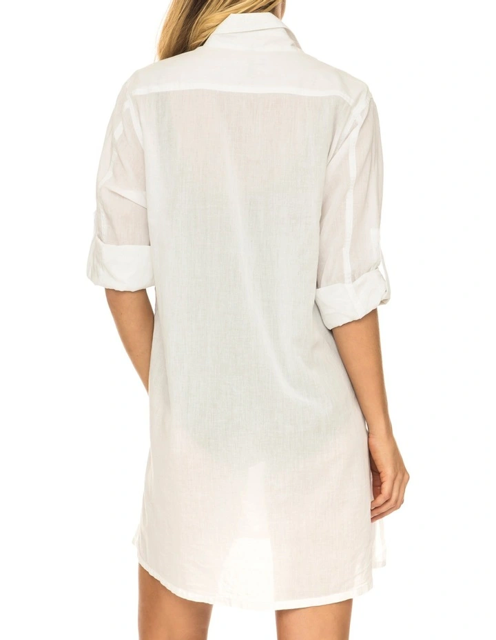 Classic Cotton Rolled Sleeve Longline Shirt White