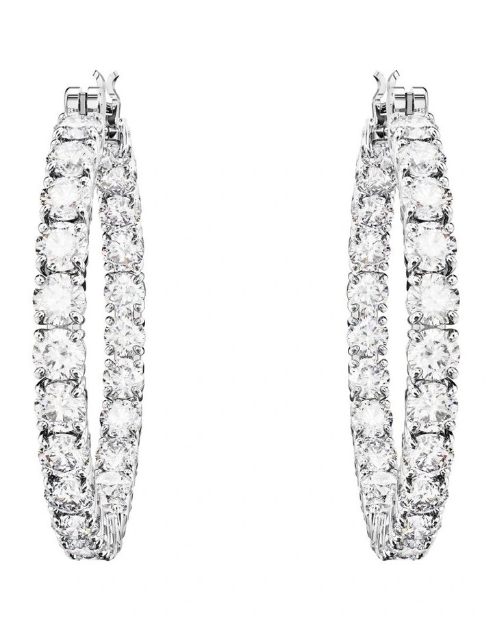 Matrix Hoop Earrings Round Cut Rhodium Plated in White
