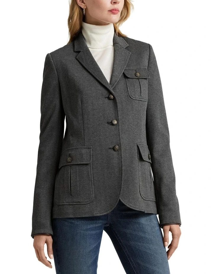 Herringbone Jacquard-Knit Blazer in Grey