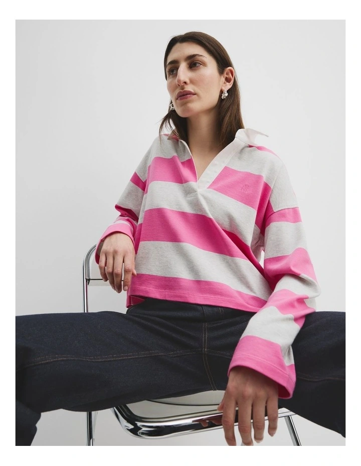 Stripe Long Sleeve Rugby Top in Pink Stripe