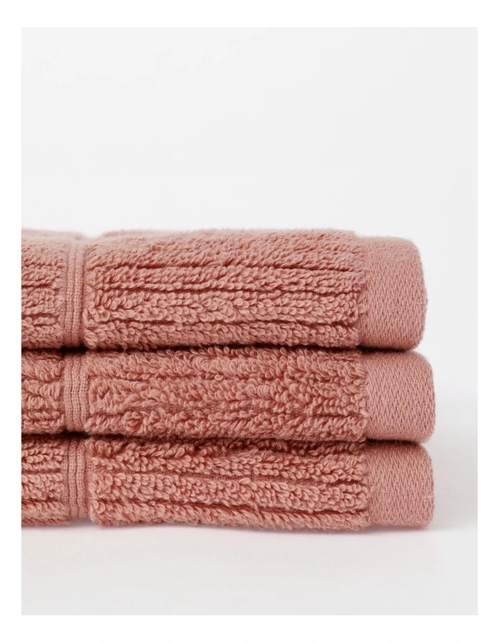 Combed Cotton Ribbed Face Washer 3 Pack in Pink Clay