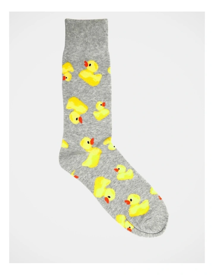 Rubber Ducky Crew Length Socks in Grey