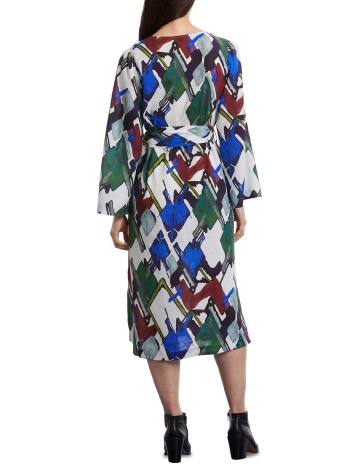 Long Sleeve Dress in Abstract Tidal