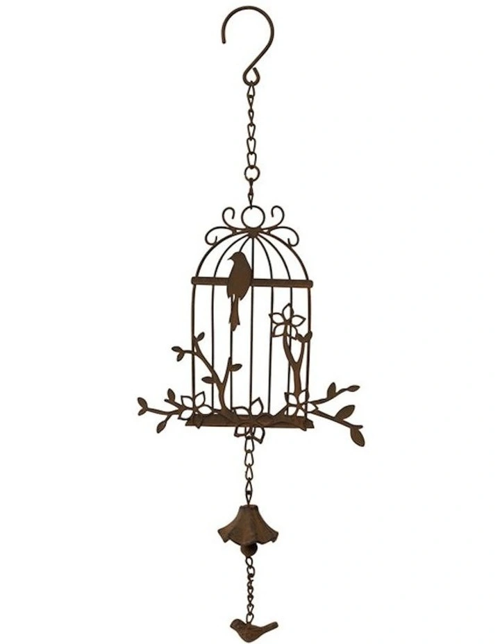 Bird Cage Hanging Bell in Distressed Brown