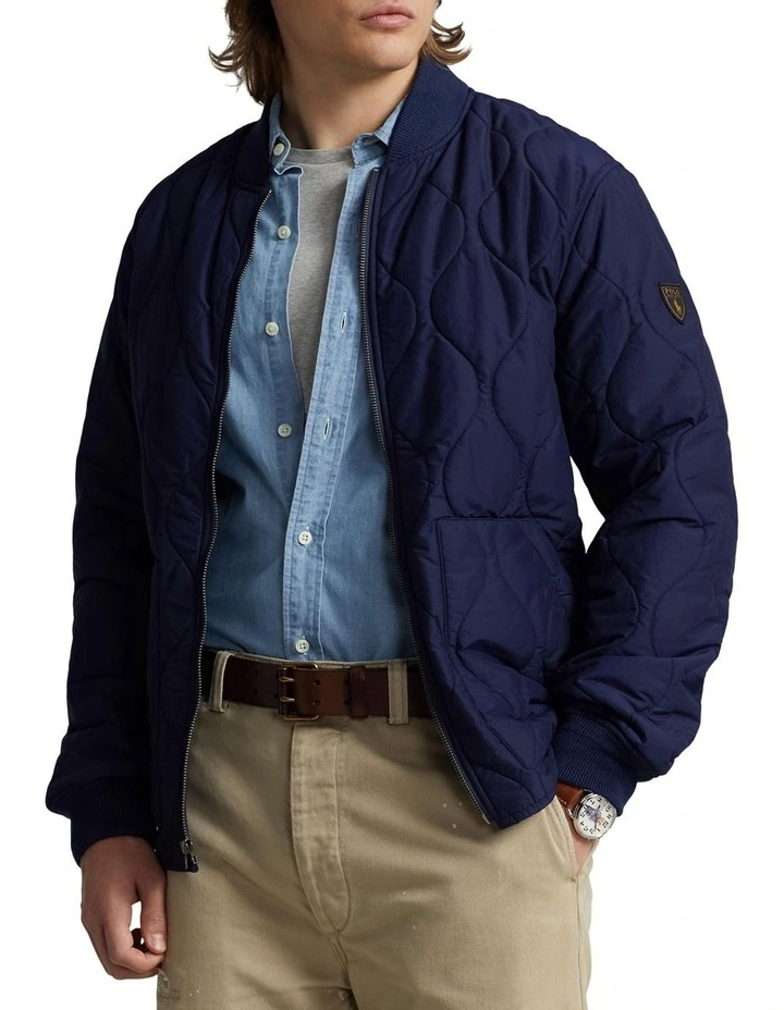 Quilted Bomber Jacket in Navy