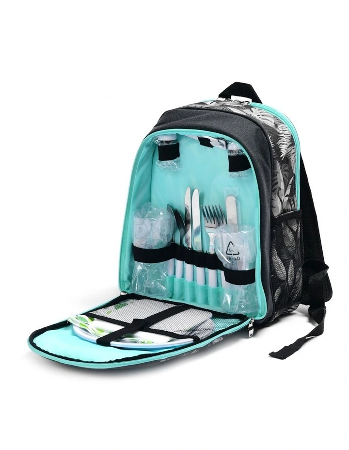2 Person Insulated Picnic Padded Backpack with Cutlery/Glasses/Plate in Blue