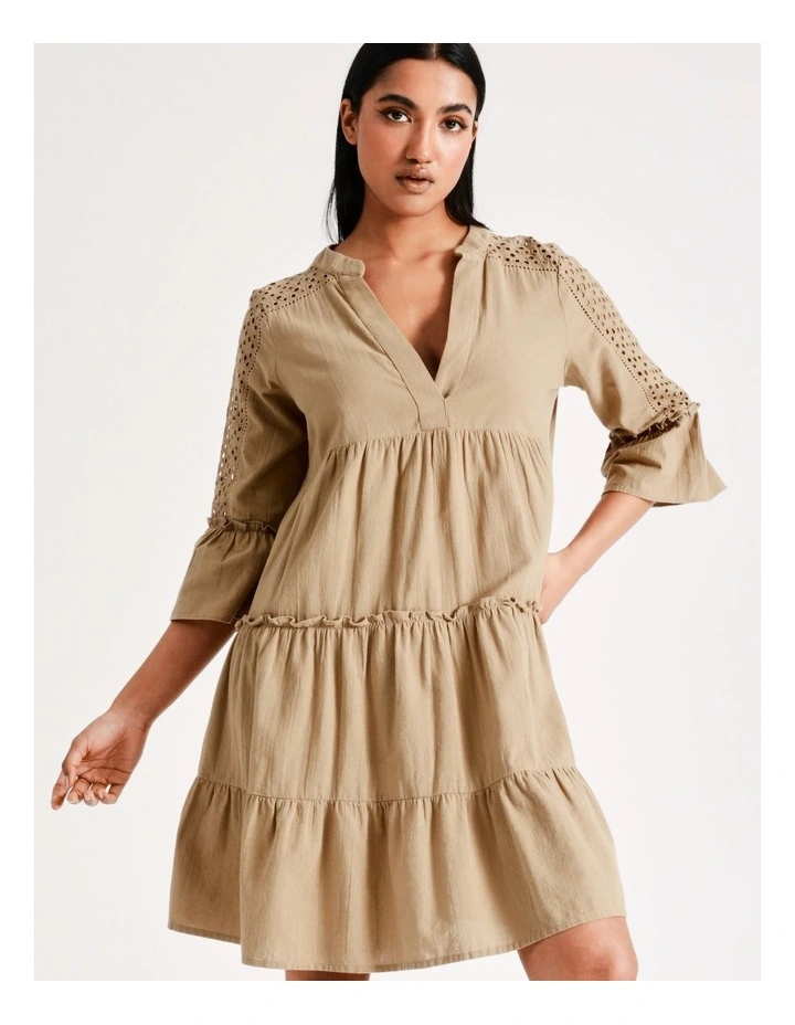 Musthave 3/4 Sleeve Cotton Dress in Tigers Eye