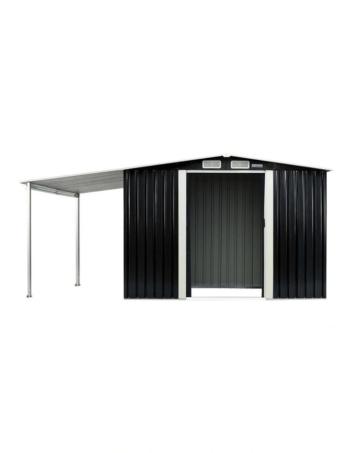 Wallaroo 10x8ft Zinc Steel Garden Shed with Open Storage in Black