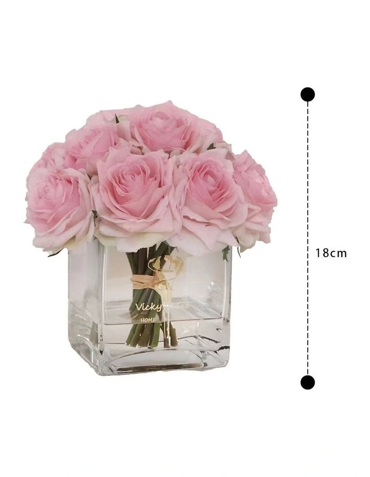 Real Touch Luxury Faux Baby Pink Rose Arrangement with Fake Water