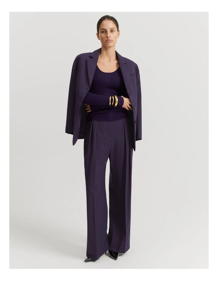 Australian Merino Wool Silk Collared Knit in Eggplant