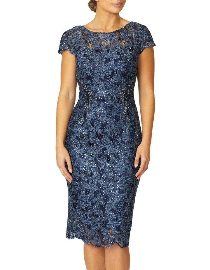 Venetia Sequin Lace Dress in Blue