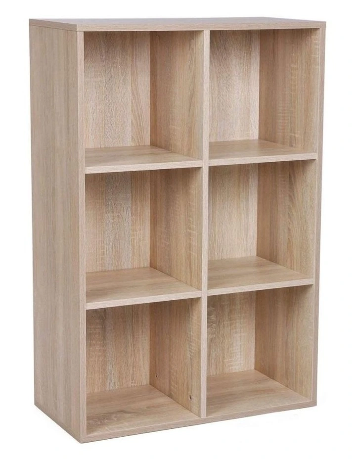 Bookcase with 6 Compartments Wooden Shelving in Brown