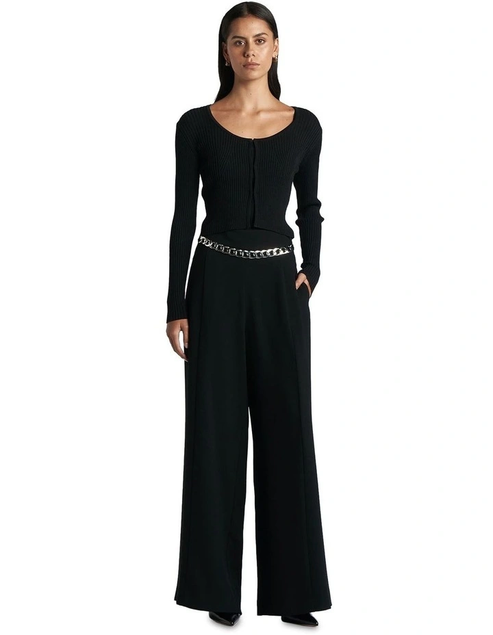 Ribbed Cropped Cardigan in Black