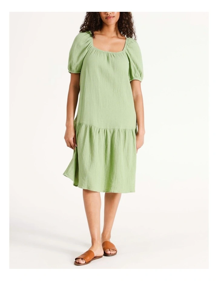 Natali 2/4 Sleeve Cotton Dress in Sage