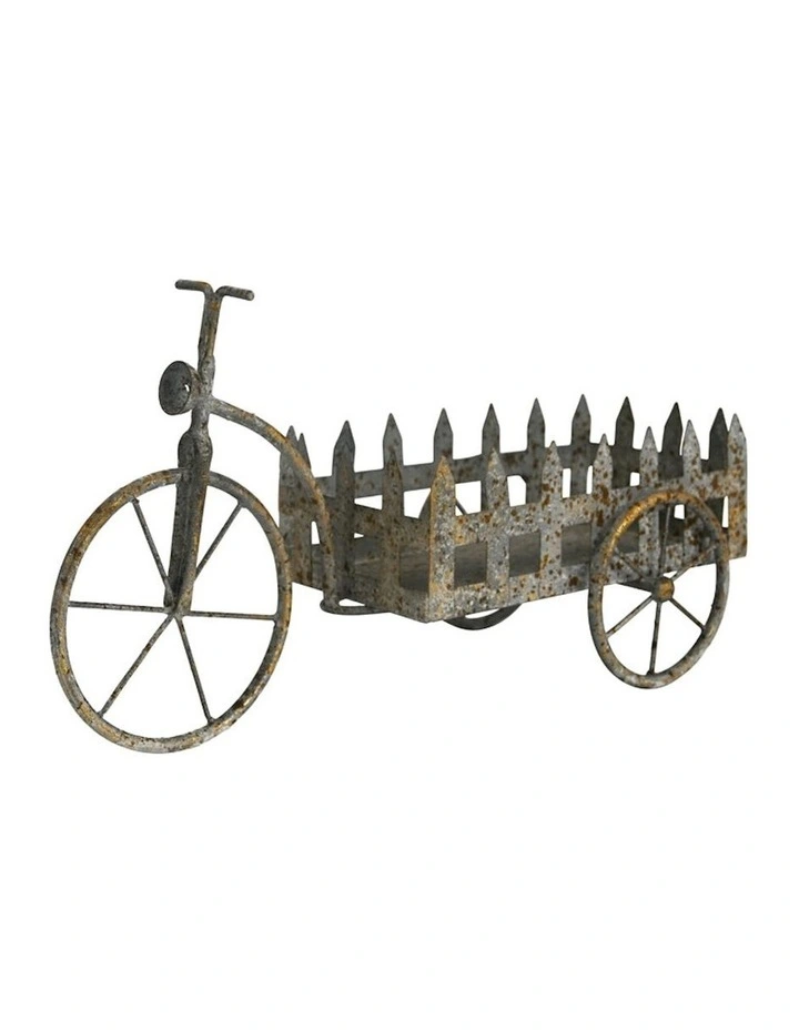 Bicycle Picket Fence Cart Planter in Distressed Galvanised