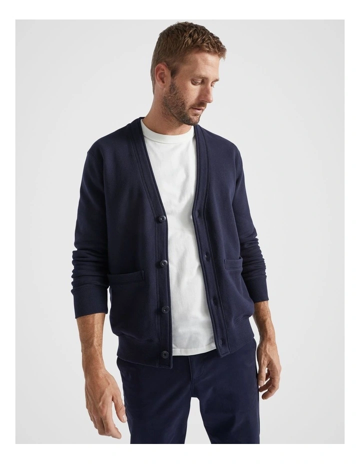 Varsity Sweat Cardigan in Midnight Blue
