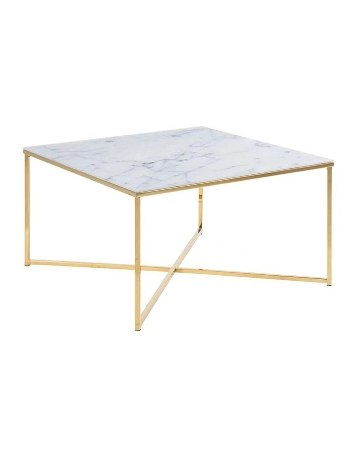 Kolina Glass Coffee Table 80cm White & Golden Chrome