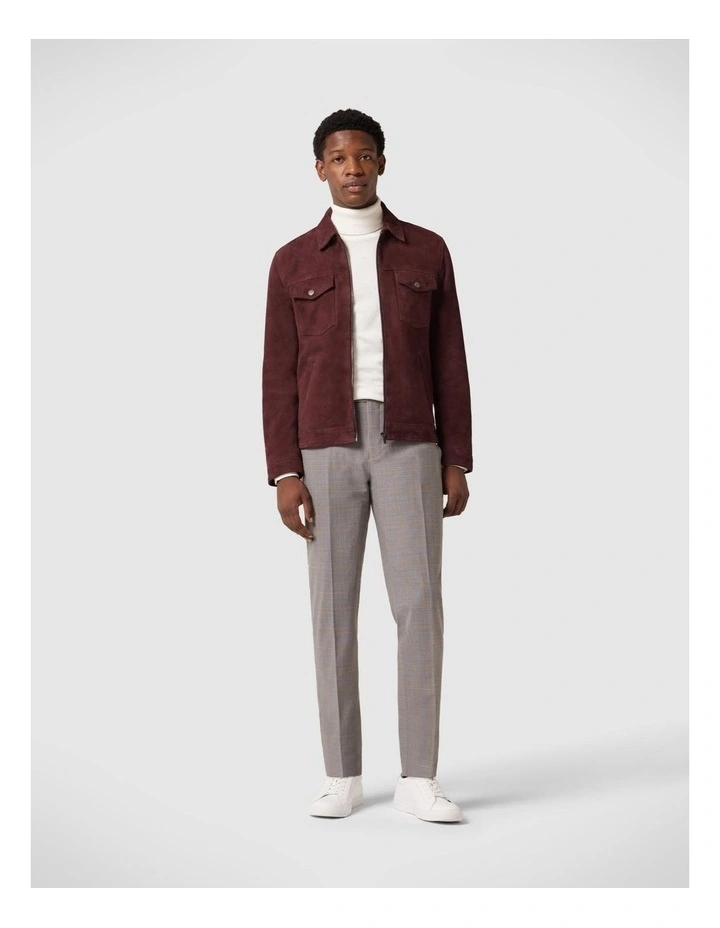 Suede Leather Trucker Jacket in Oxblood