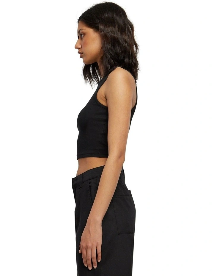 Cropped Rib Top in Black