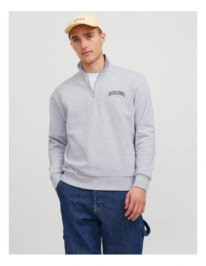 Josh Half Zip Sweat Top in Light Grey