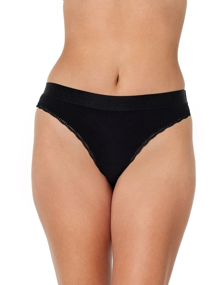 Cotton Logo Thong in Black