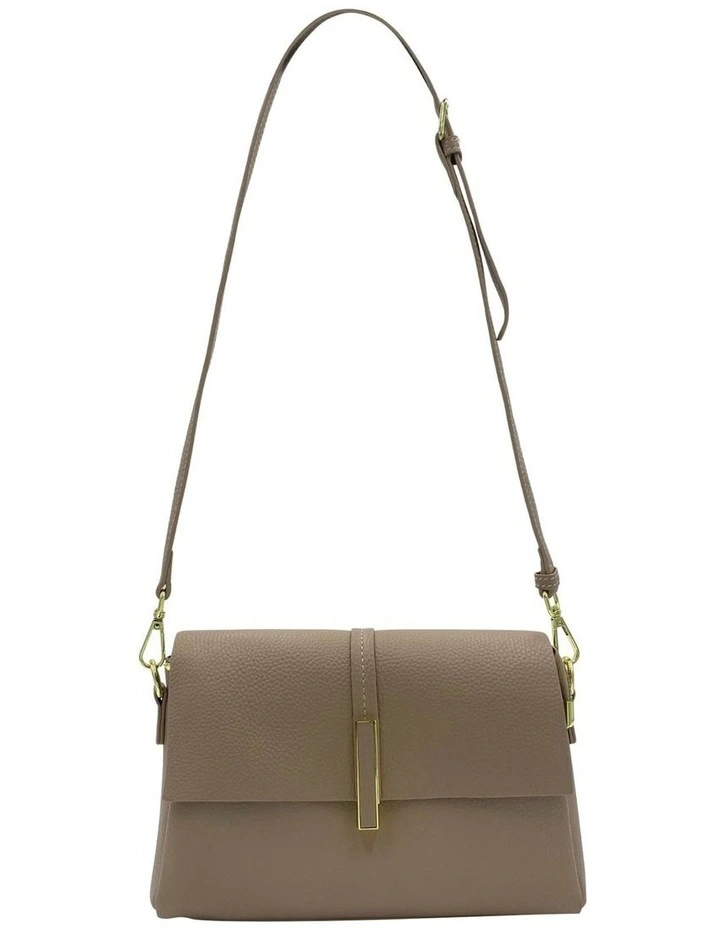 Lola Flap Leather Crossbody Bag in Light Taupe