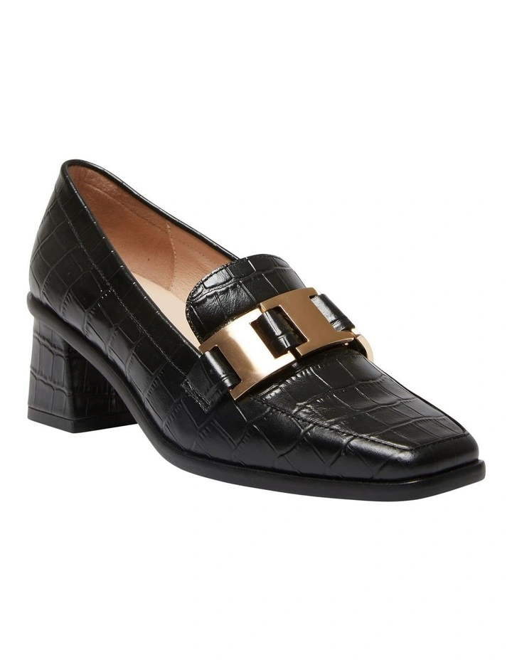 Gable Heeled Leather Shoes in Black Croc Print