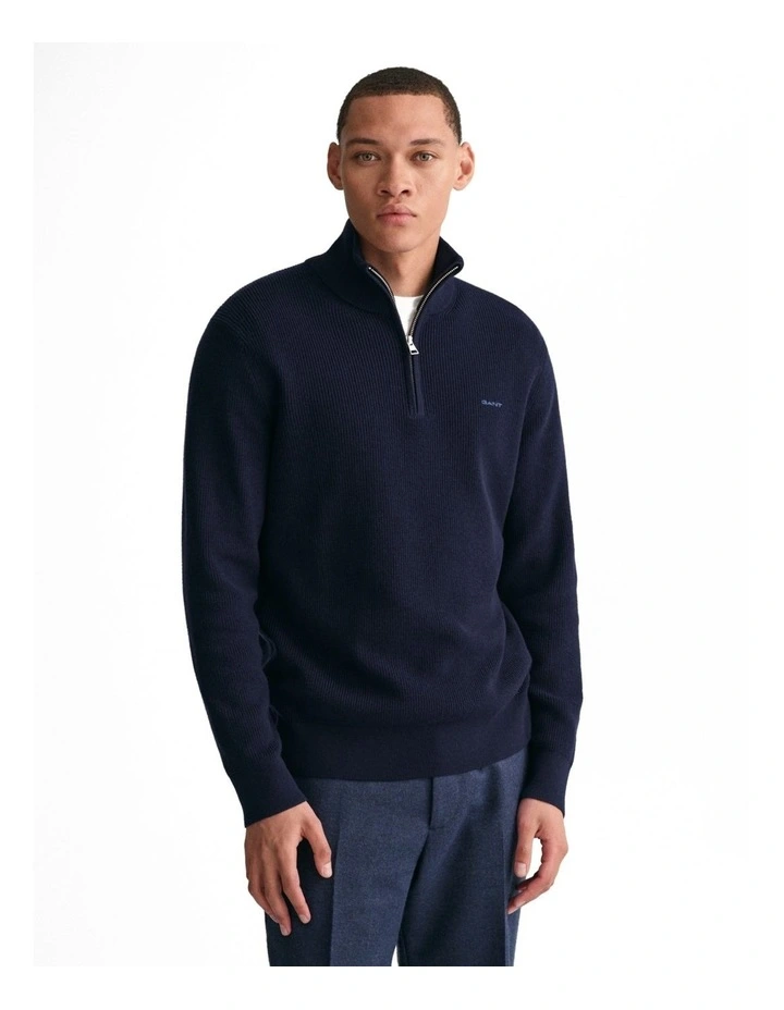 Cotton Wool Half Zip Sweater in Evening Blue