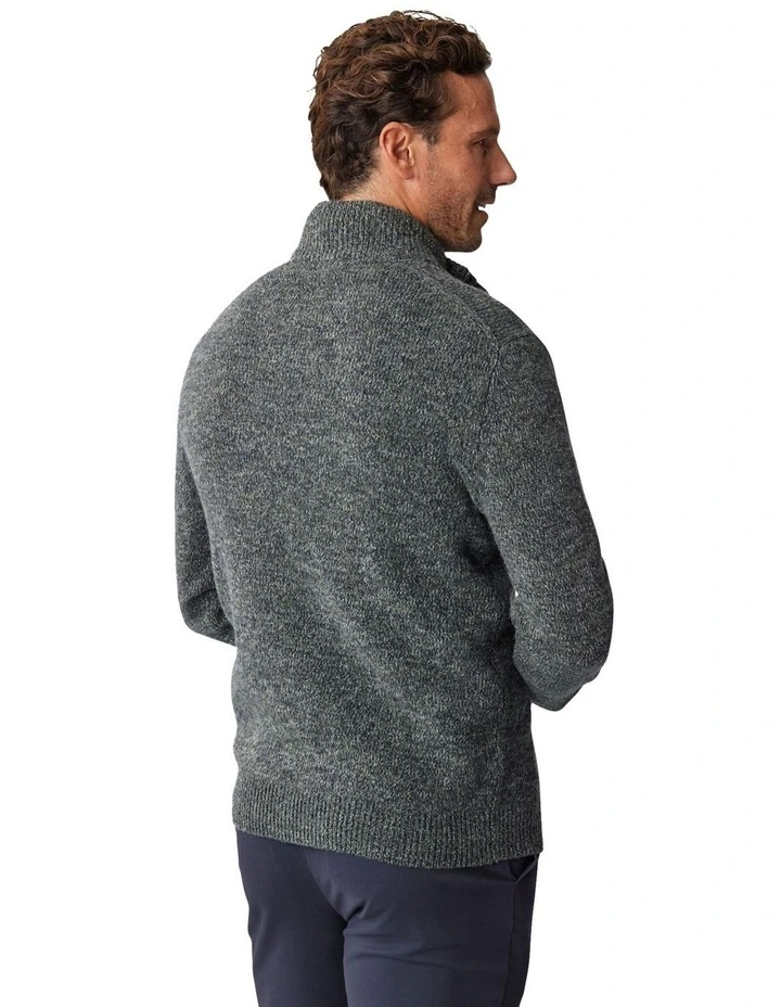 Wool Blend Button Neck Knit Sweater in Khaki
