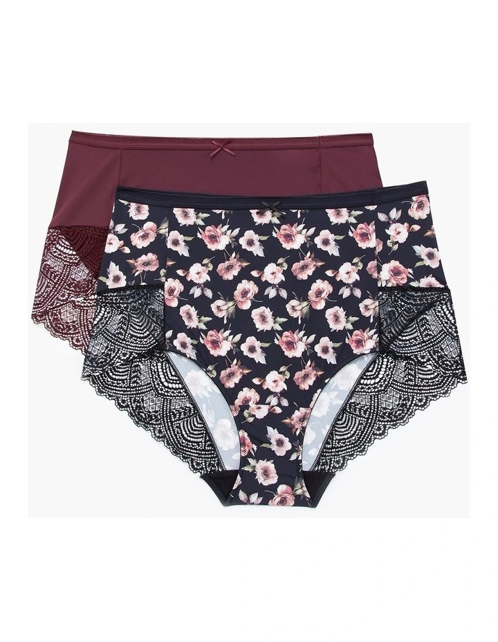 Micro Lace Trim Briefs 2 Pack in Rose Print